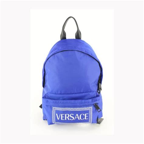 zaino versace blu|Versace Blue Zaino Stampa Logo Nylon Backpack Travel Bag .